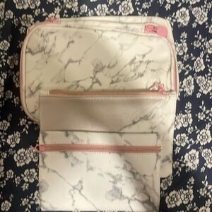 Ipsy White and Grey marble makeup bag set